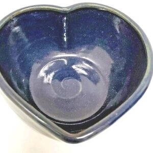 Steven Ayers Pottery Studio Cobalt Blue Glazed Stoneware Heart Shaped Bowl 1992